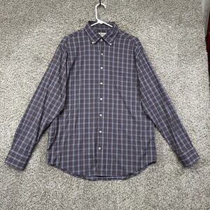 Peter Millar Performance Shirt Men's L Blue Pink Plaid Button Up Nylon Stretch
